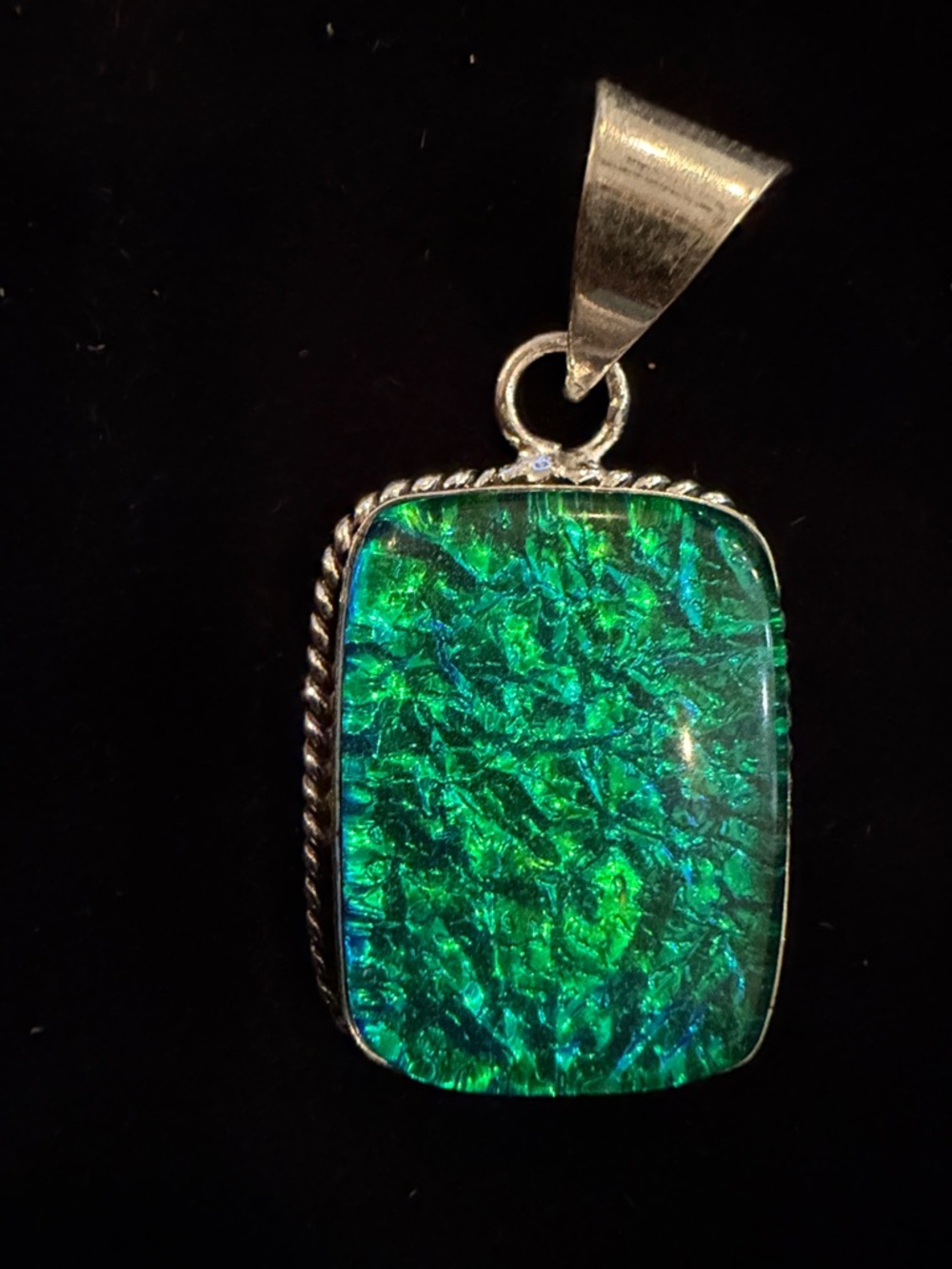 Green Iridescent Glass Pendant Necklace